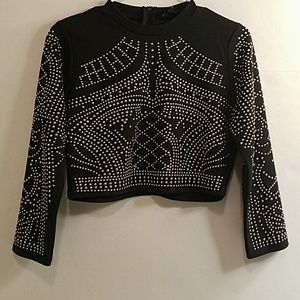 Love J beaded black and gold crop top